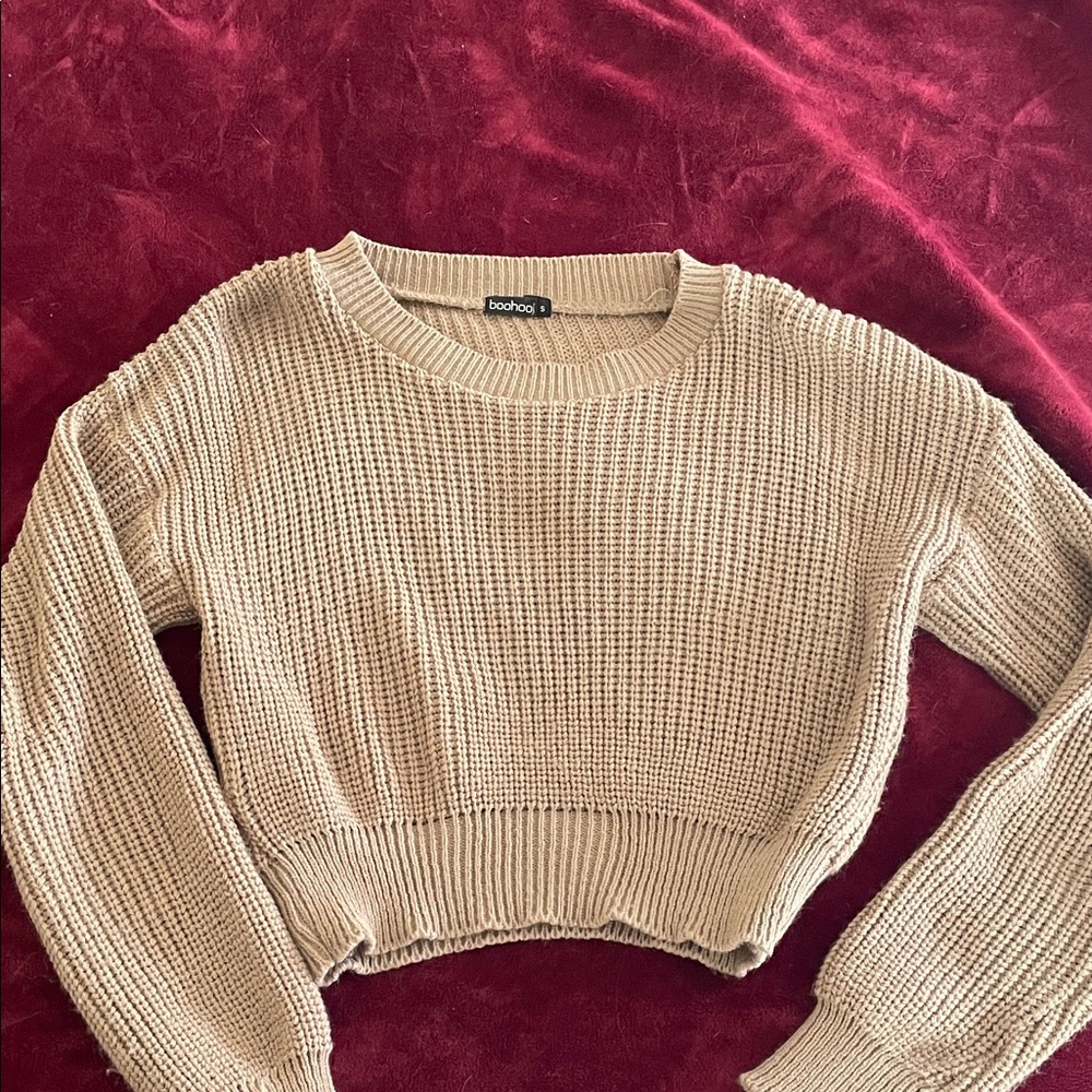 Boohoo Tan Knit Crew Neck Sweater